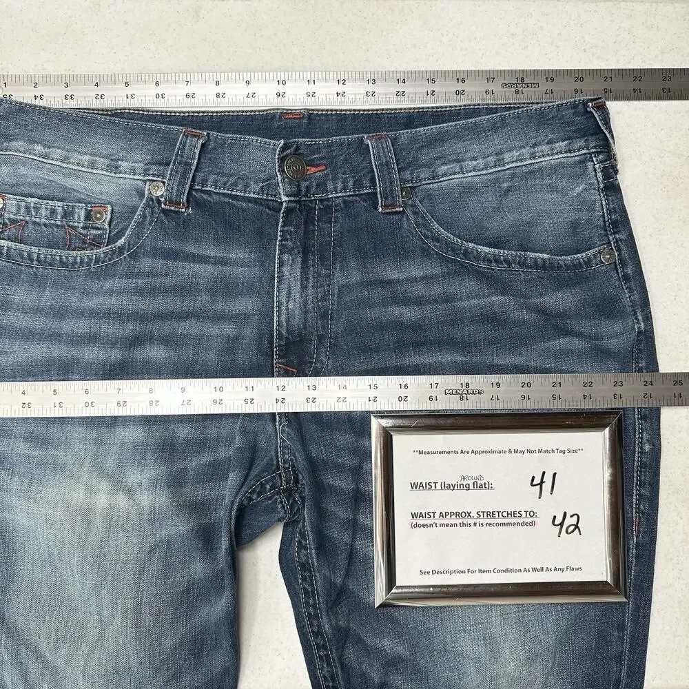 True Religion Jeans Mens 40x34 Section Straight Leg Blue Denim Distressed *Flaw